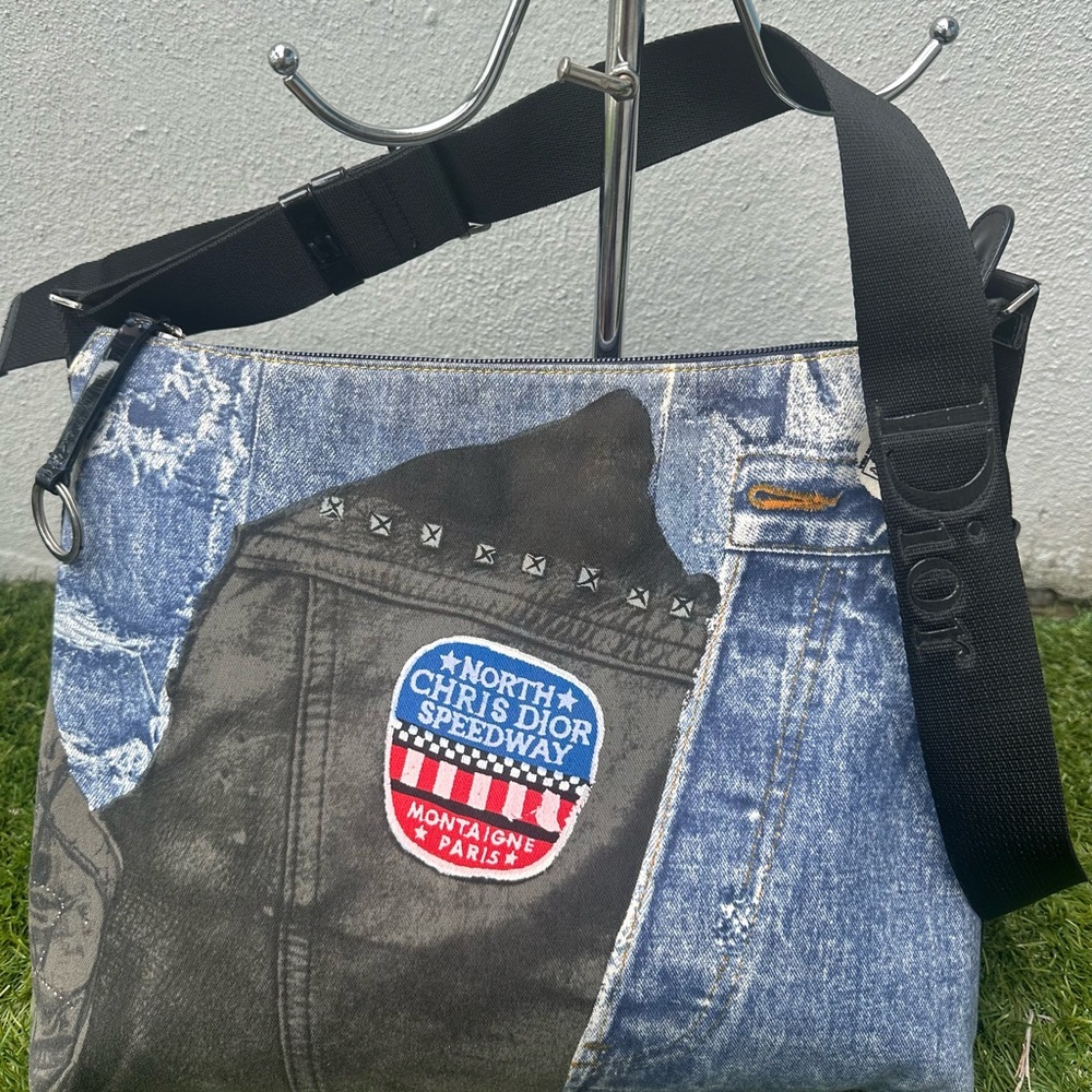 Dior Black and Blue Messenger Bag with Unique Patchwork